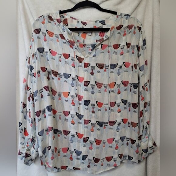 Nic + Zoe Perk Up Coffee Cup Print Top Size Large - Picture 2 of 7